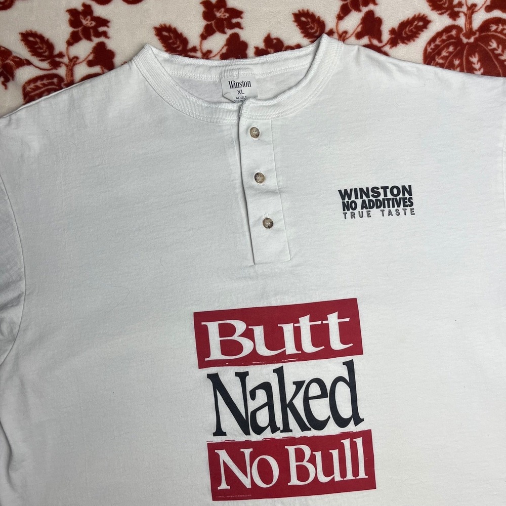 Winston No Additives True Taste Butt Naked No Bull Henley T Shirt‎ XL Vintage